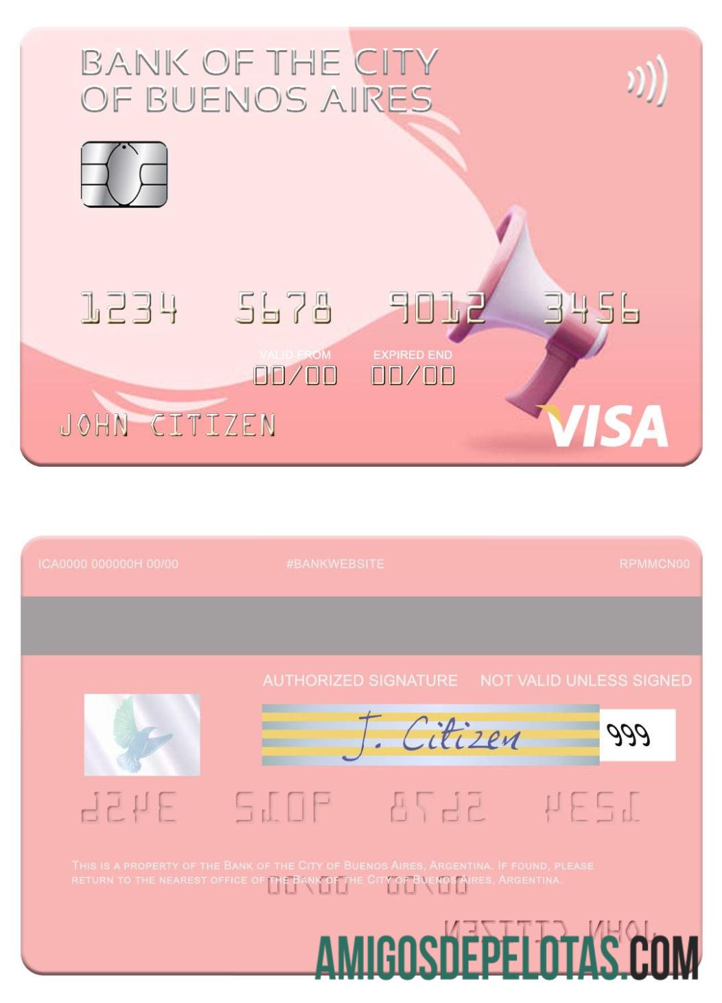 Cartão Visa do Banco Argentina da Cidade de Buenos Aires baixar para verificação